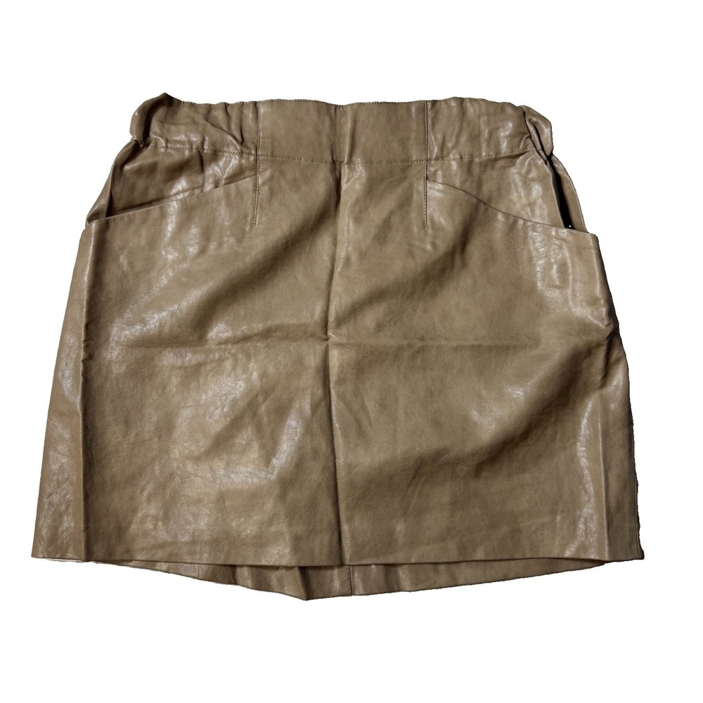 Zara Womens Brown Faux Leather Elastic Waist With Pockets Mini Skirt Size M Tan